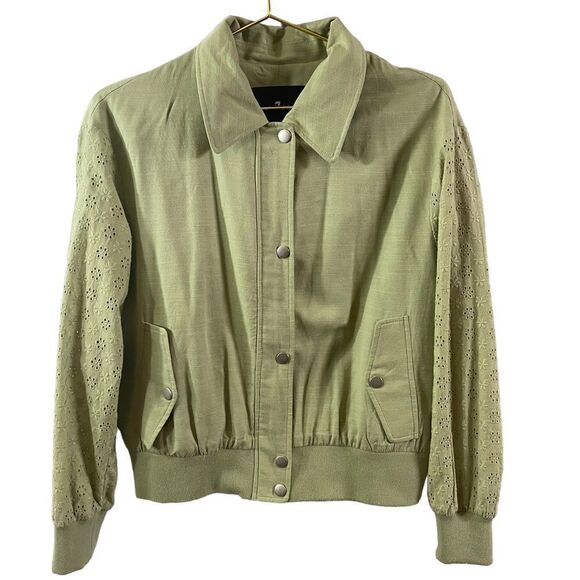 7 For All Mankind Green Eyelet Lightweight Bomber Jacket Size Small - Picture 1 of 10